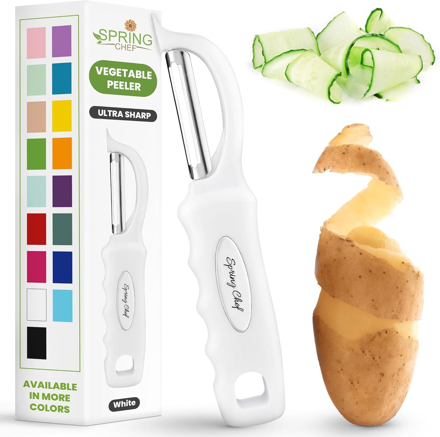 Spring Chef Premium Swivel Vegetable Peeler, Soft Grip Handle and Ultra Sharp Stainless Steel Blades - Perfect Kitchen Peeler For Veggie, Fruit, Potato, Carrot, Apple - Pink Lemonade