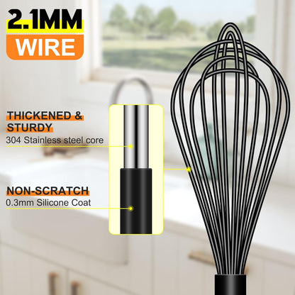HOTEC 4 Pieces Silicone Whisks Set, Wire Balloon Whisks for cooking Egg Beater, Non-slip Handle Whisk for Non-stick Cookware Perfect for Cooking, Stirring, Beating and Blending (Multicolor)