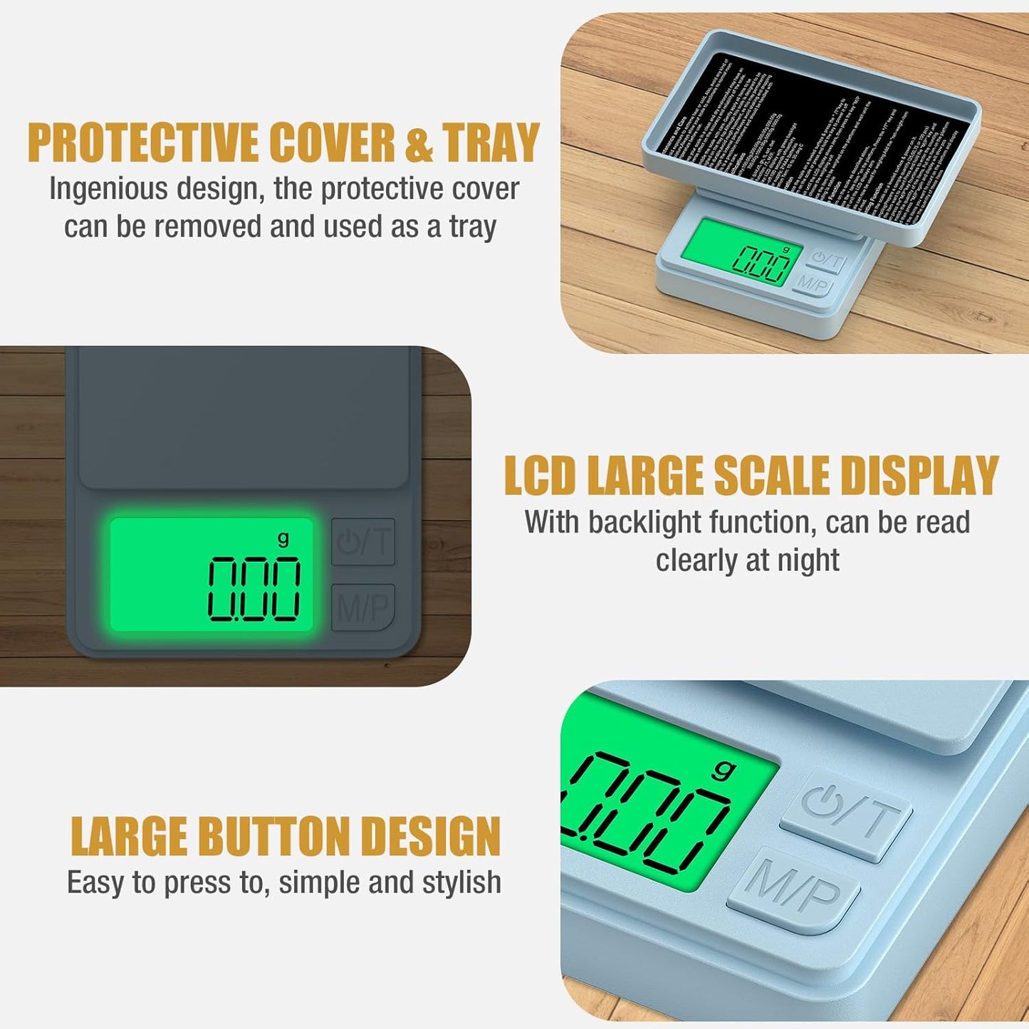1000g/0.1g Pocket Gram Scale, Diyife High Precision Digital Kitchen Scale, LCD Display, 7 Units with Tare Function, Suit for Jewelry, Powder, Ounces, Blue