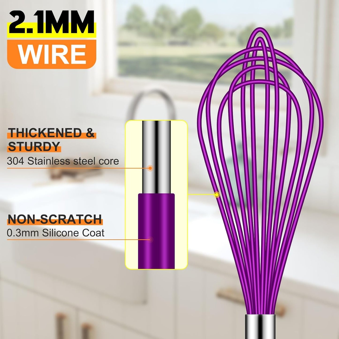 HOTEC 4 Pieces Silicone Whisks Set, Wire Balloon Whisks for cooking Egg Beater, Non-slip Handle Whisk for Non-stick Cookware Perfect for Cooking, Stirring, Beating and Blending (Multicolor)