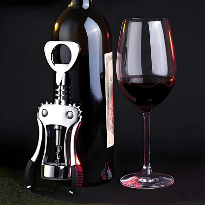 Wine Opener, Zinc Alloy Premium Wing Corkscrew Wine Bottle Opener with Multifunctional Bottles Opener, Sharp Corkscrew with Ergonomic Non-slip Wing Handle, Upgrade, Silver