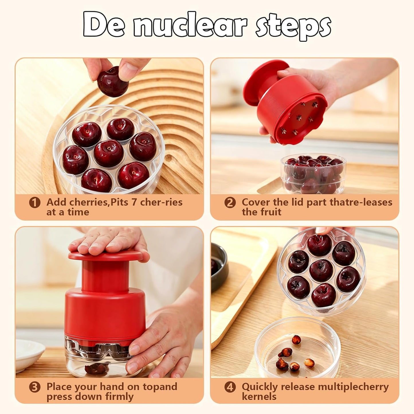 Cherry Pitter Tool 7-in-1 Stainless Steel Cherry Pitter with Splatter Guard, Easy Push Button Cherry Pitter Tool for Cherries Olives and Fruits, Food Grade Cherry Seed Remover