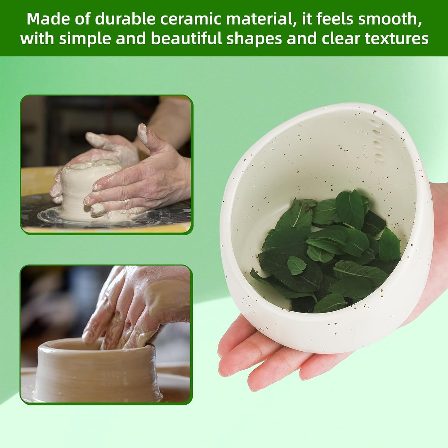 herb stripper，herb stripper bowl，pottery herb stripper，handmade with different circular hole sizes for separating leaves and stems.