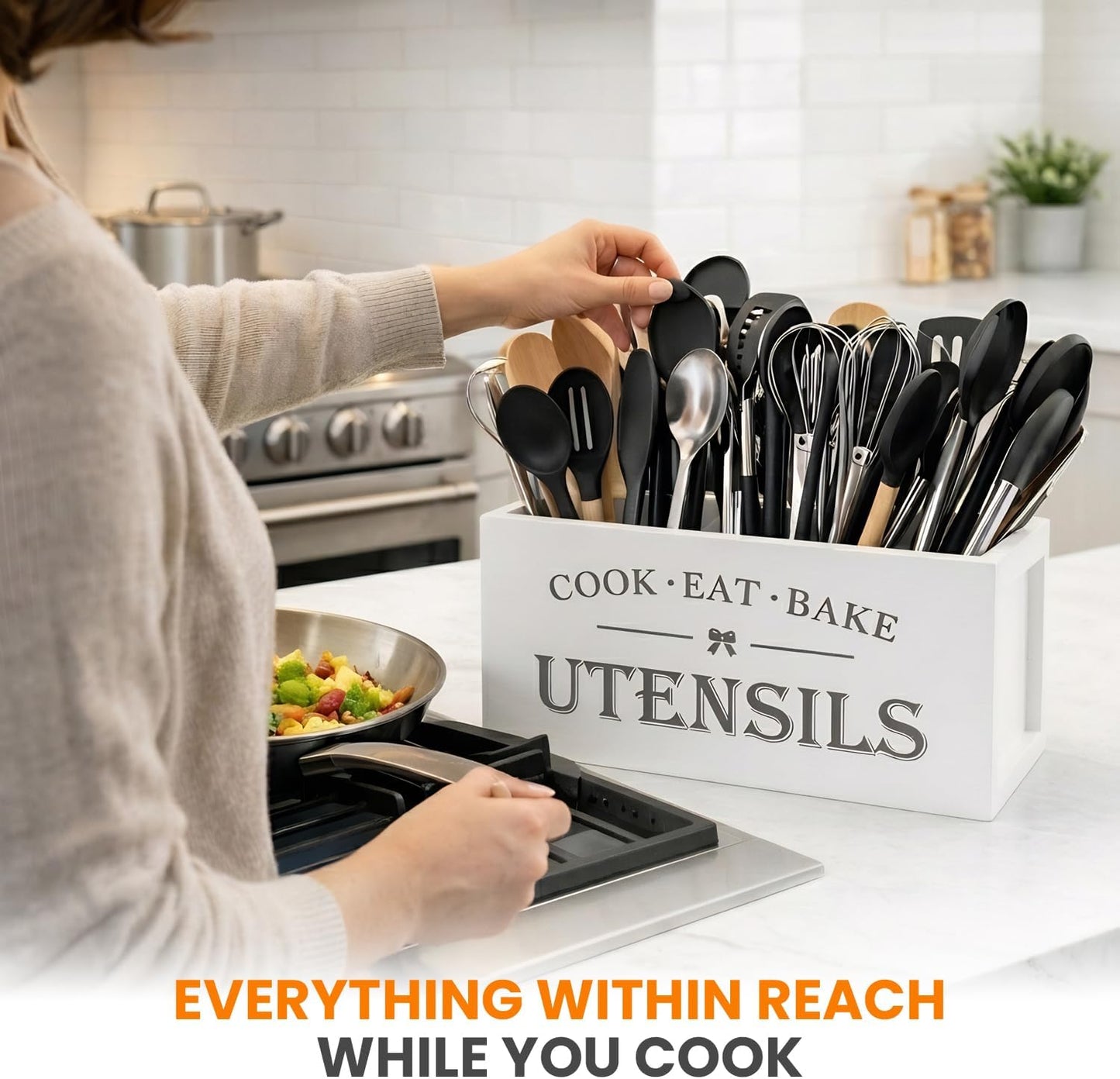 Extra Large Kitchen Utensil Holder for Countertop, 4 Compartment Large Capacity Utensil Organizer, Holds 30 Plus Cooking Utensils, Kitchen Counter Organizer, Space Saving Storage