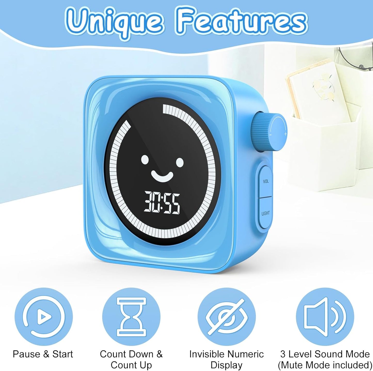 Visual Timer, 99 Minute Digital Kitchen Desk Timer for Office Supplies Home Productivity Management Tool Countdown Count Up, White