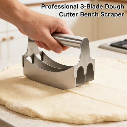 Professional 3-Blade Dough Cutter Bench Scraper | Non-Stick Baking Tools for Pasta Making Home Bakery| Stainless Steel Food Scraper Pastry Blender Kitchen Gadgets