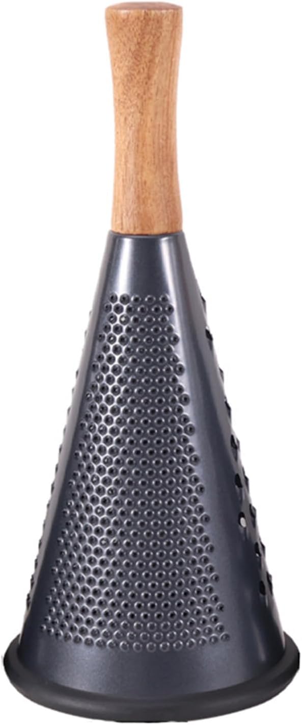 Cone Cheese Grater with Handle Stainless Steel Grater Triple Function Wood Handle Shredder Non-Slip Rubber Bottom Hand Held Multifunction Vegetables Grater Black 4-Size (Size XL:11.8" X 5.1" Black)