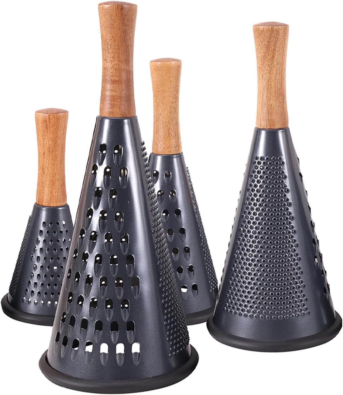 Cone Cheese Grater with Handle Stainless Steel Grater Triple Function Wood Handle Shredder Non-Slip Rubber Bottom Hand Held Multifunction Vegetables Grater Black 4-Size (Size XL:11.8" X 5.1" Black)
