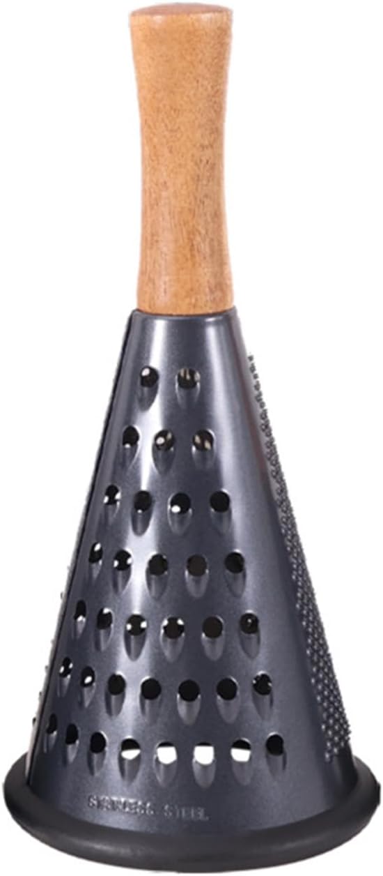 Cone Cheese Grater with Handle Stainless Steel Grater Triple Function Wood Handle Shredder Non-Slip Rubber Bottom Hand Held Multifunction Vegetables Grater Black 4-Size (Size XL:11.8" X 5.1" Black)