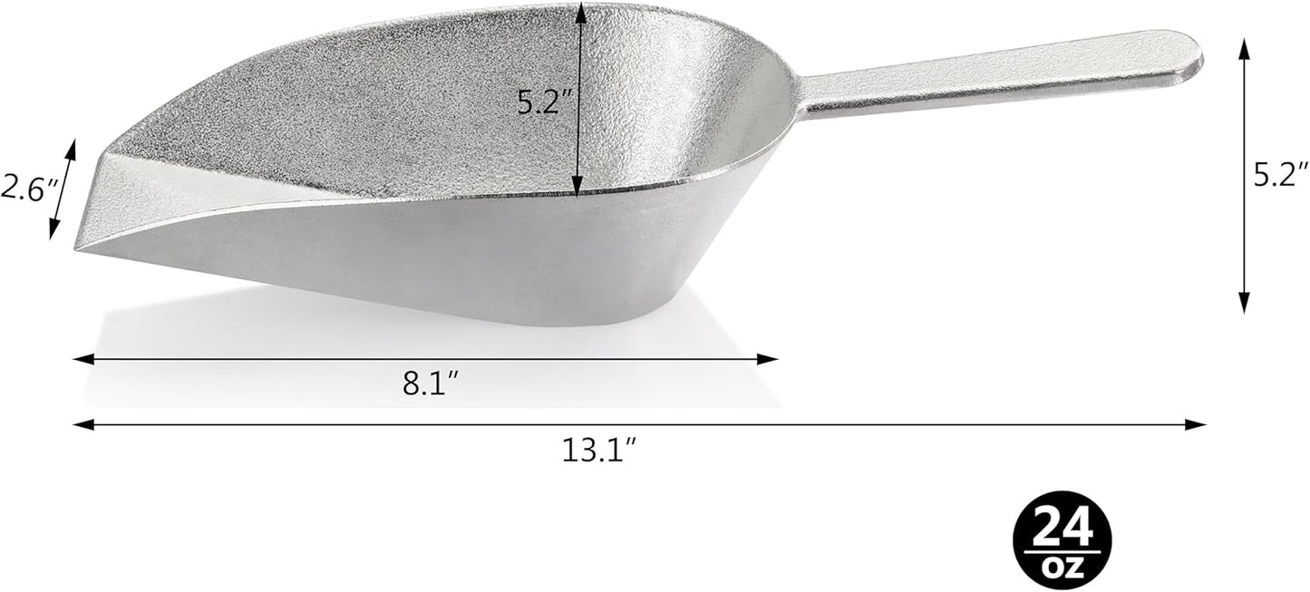 New Star Foodservice One-Piece Cast Aluminum Flat Bottom Bar Ice Flour Utility Scoop, 4-Ounce, Silver