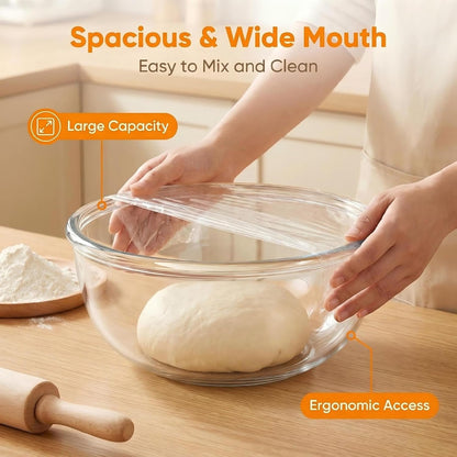 Borosilicate Glass Mixing Bowls, Set of 3 (2.8, 2.2, 1.1QT) - Heavy-Duty, Scratch Resistant & Lead-Free. Oven, Microwave, Dishwasher & Freezer Safe. Ideal for Meal Prep, Baking, Serving.