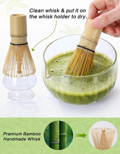 Matcha Whisk Set, 7 Pcs, Matcha Kit Includes Matcha Bowl, Matcha Whisk and Holder, Bamboo Scoop, Spoon, Sifter and Tea Towel, Matcha Set, Gift for Matcha Lovers & Beginners (Pink)