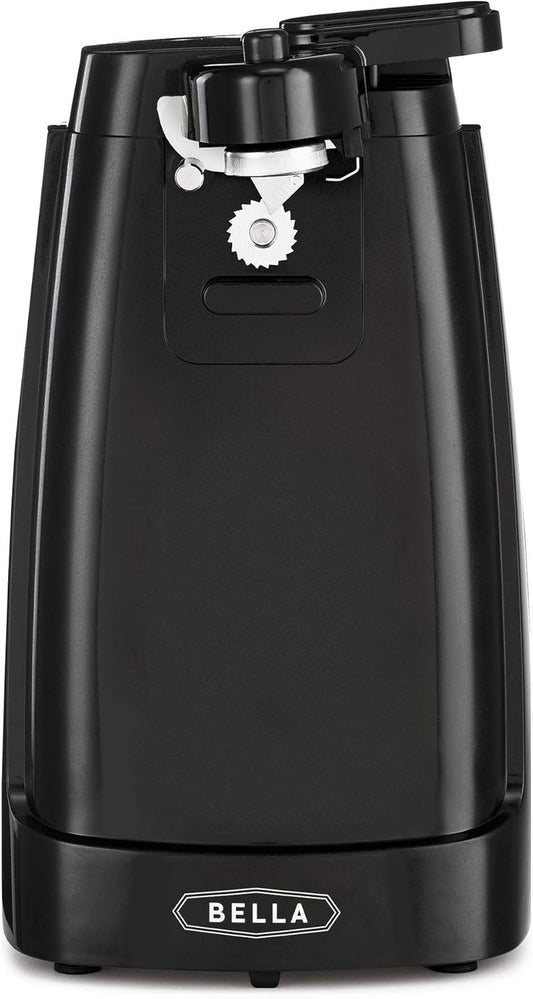 bella Electric Can Opener and Knife Sharpener, Removable Cutting Lever, Cord Storage, Stainless Steel Blade, Black