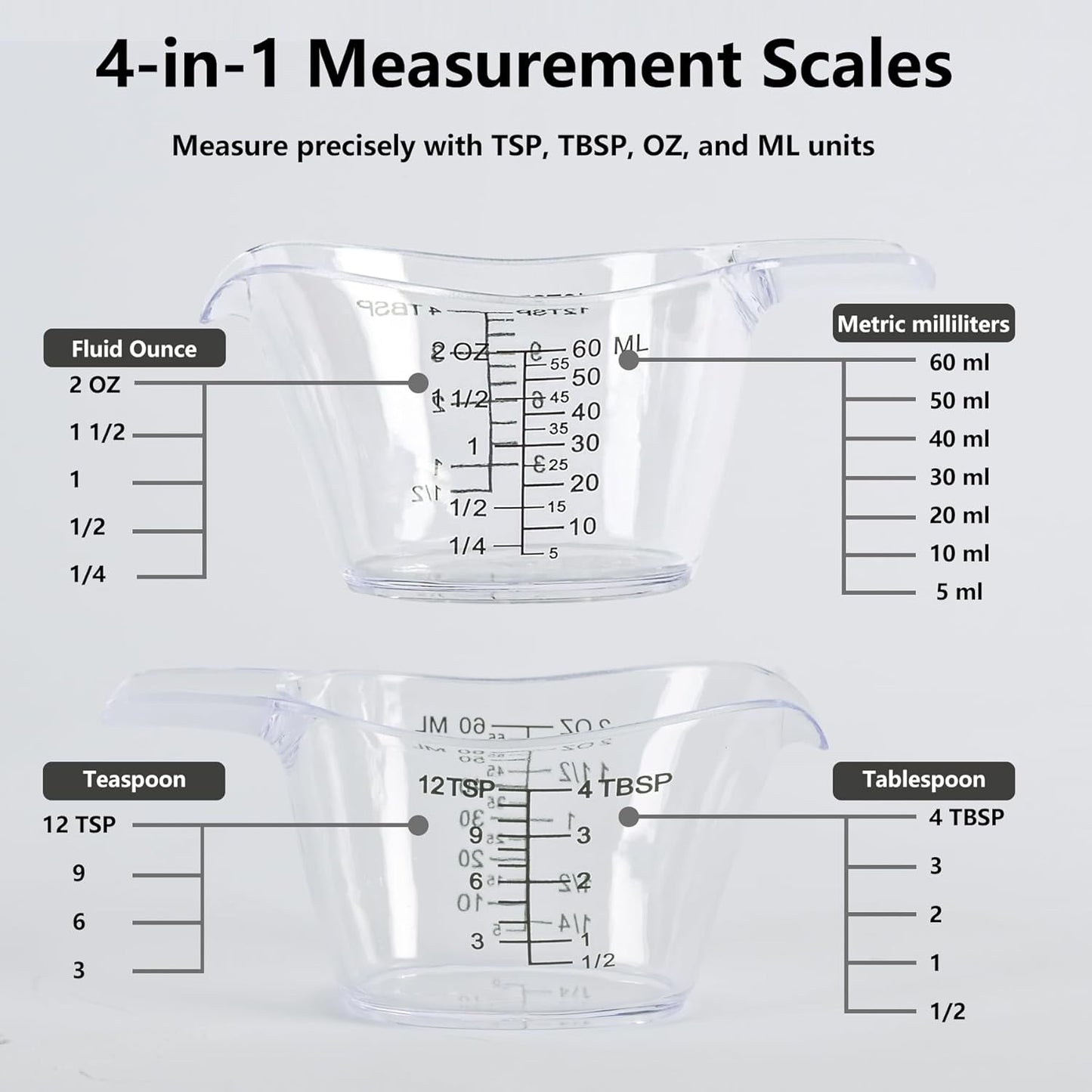 3 Pack 2 Ounce Measuring Cups, Food-Grade Plastic Small Measuring Cup for Hair Color, Hot Tub Chemicals & DIY Mixing, Mini Ounce Measure Cup with Easy-Read Markings