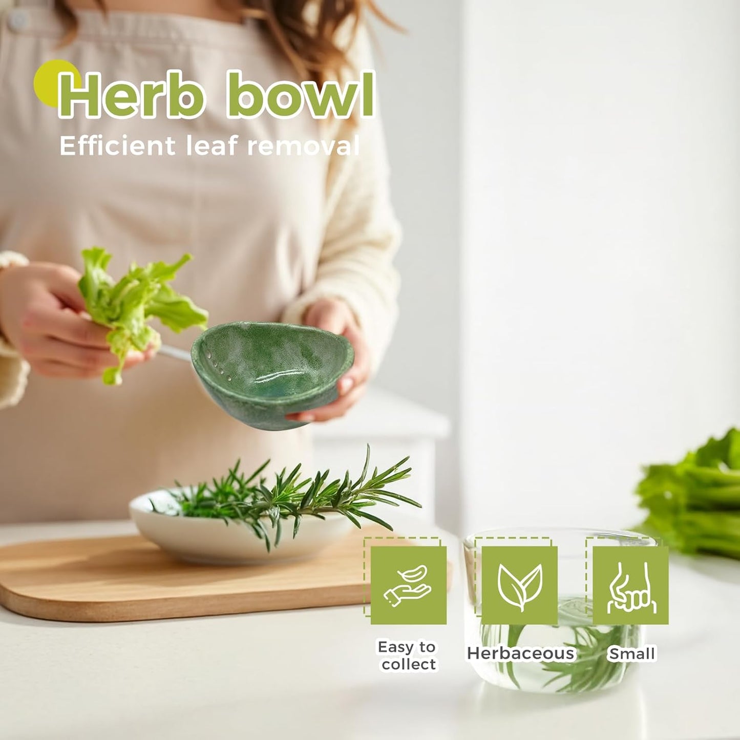 Pottery Herb Stripper Bowl, Herb stripper bowl, Ceramic Herb Stripper Bowl with Different Hole Sizes for Separating Leaves and Stems (Green)