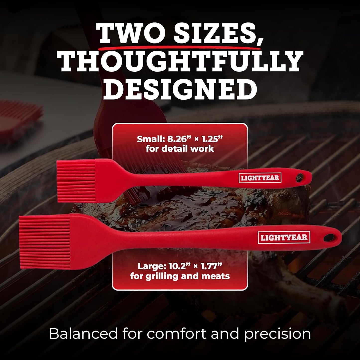 Lightyear Silicone Basting Pastry Brush Set (2 Pcs) ❘ 450°F Heat Resistant Oil Brush for Your Kitchen - Ideal For BBQ’s, Baking & Cooking | 100% Food Grade Silicone - BPA Free & Dishwasher Safe (Red)