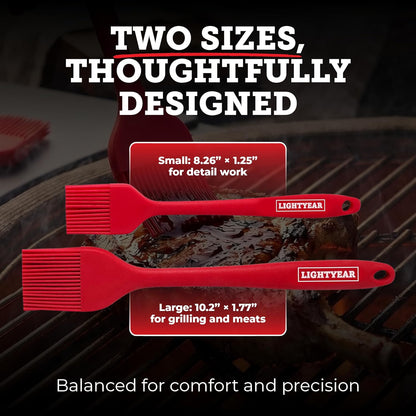 Lightyear Silicone Basting Pastry Brush Set (2 Pcs) ❘ 450°F Heat Resistant Oil Brush for Your Kitchen - Ideal For BBQ’s, Baking & Cooking | 100% Food Grade Silicone - BPA Free & Dishwasher Safe (Red)
