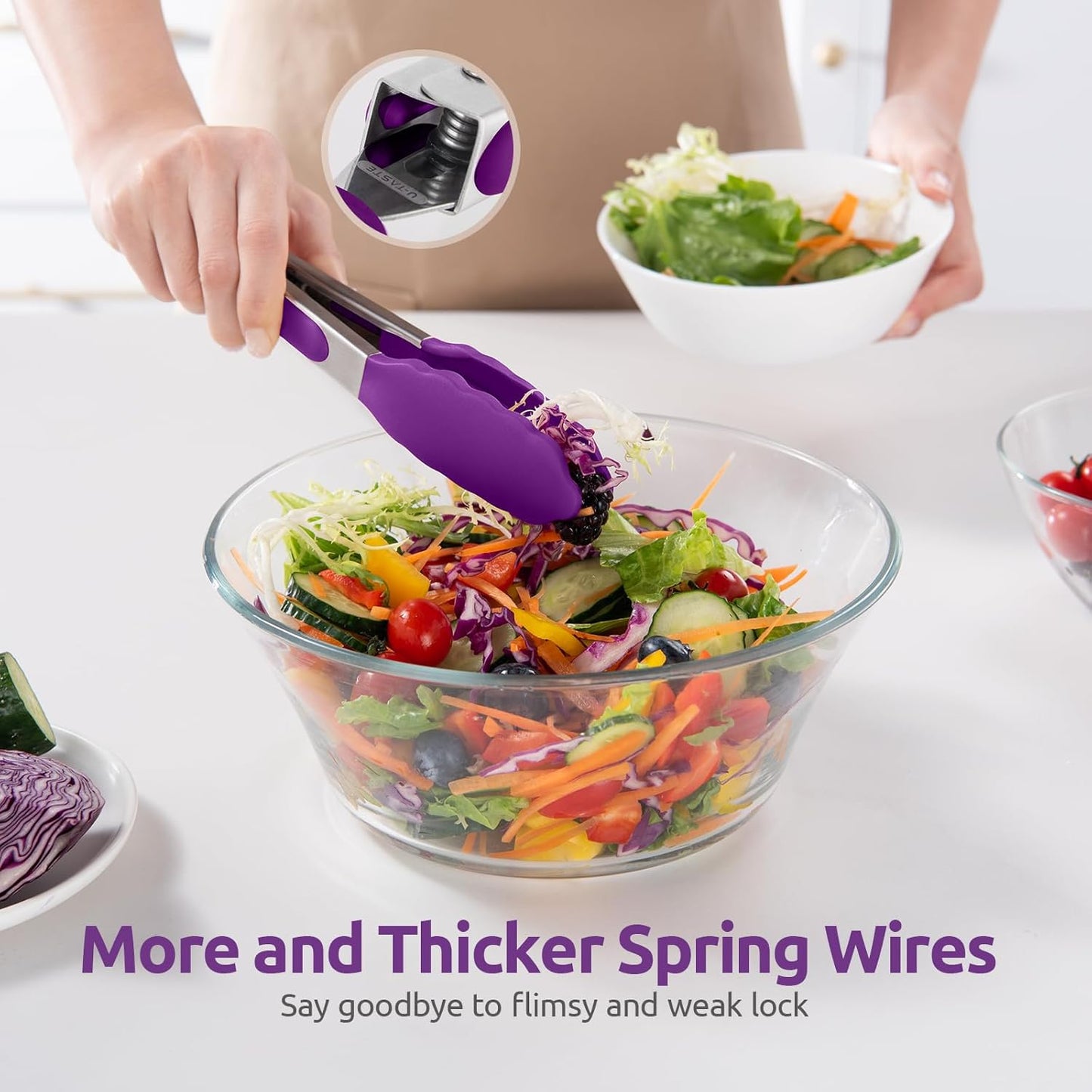 600ºF Heat Resistant Kitchen Tongs: U-Taste 9 inch Silicone Cooking Tong with Firm Sealed Non Stick Rubber Tips & Silicon Coated 18/8 Stainless Steel Handle & Smooth Locking for Serving Salad (Black)