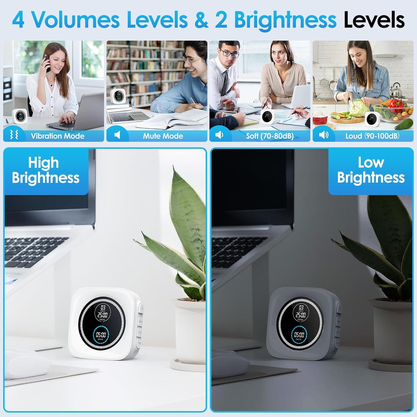 Visual Timer, 99 Minute Digital Kitchen Desk Timer for Office Supplies Home Productivity Management Tool Countdown Count Up, White
