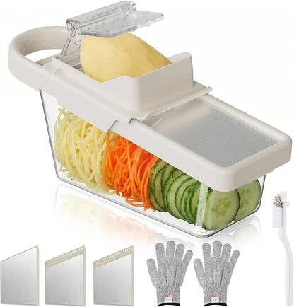 Adjustable Mandoline Slicer For Kitchen With Container,Veggie Chopper,Mandoline Food Slicer,Mandolin,Salad Chopper,Tomato,Potato Slicer,Cucumber,Fruit And Onion Cutter(3 Blade In 1)