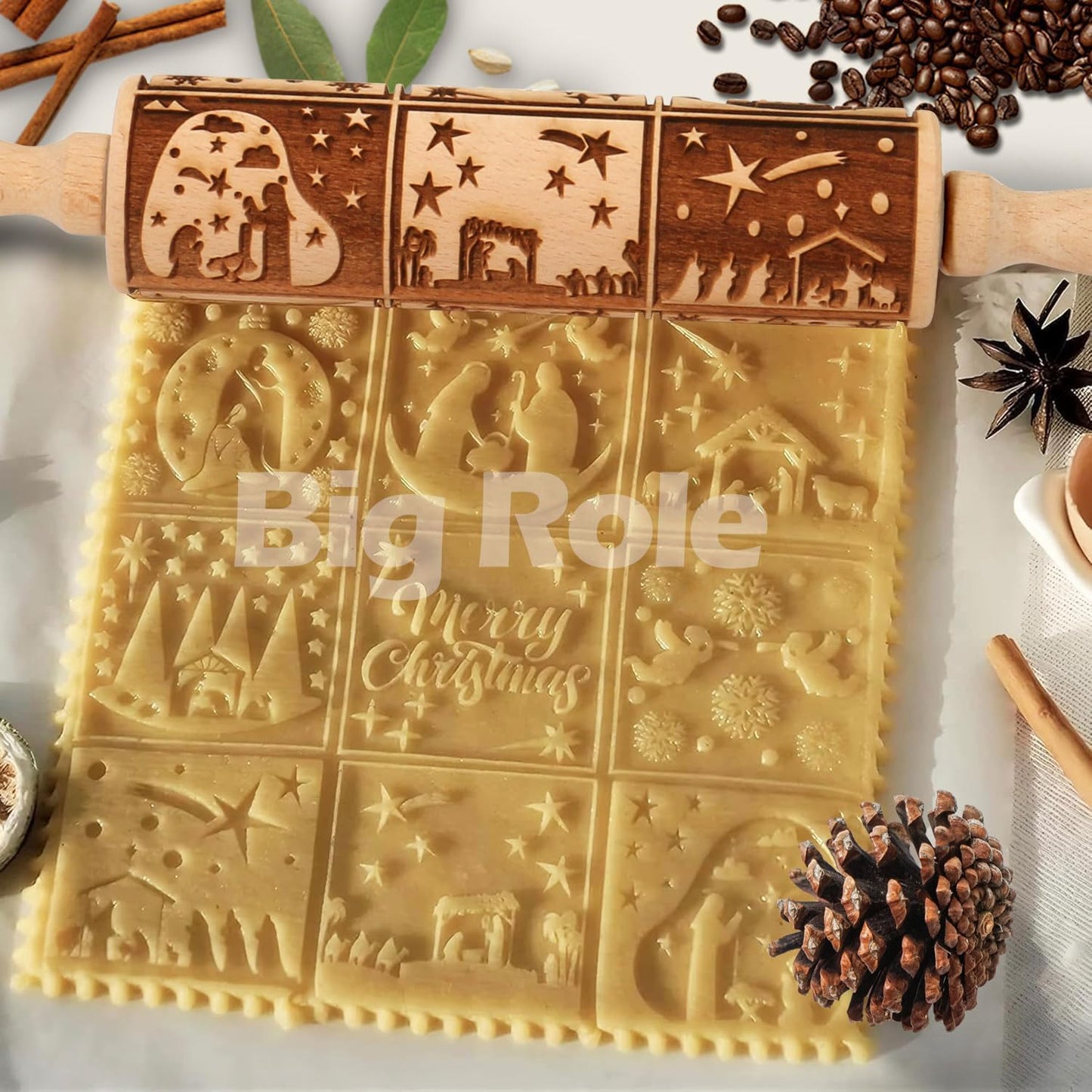 Floral Vine Embossed Rolling Pins for Cookies, Wooden Engraved Rolling Pins for Baking, Embossing Rolling Pins with Designs, Patterned Rolling Pin Decorative Springerle Mold Stamp Clay Pattern Roller