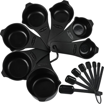 Plastic Measuring Cups and Spoons Set 15, Purple Dry & Liquid 7 Measuring Cups & 7 Measuring Spoons with Leveler, Metric & US Kitchen Measure Cups Spoons for Cooking & Baking