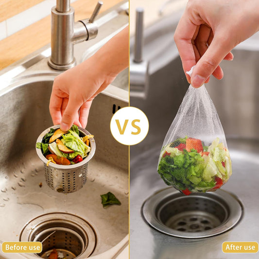 300 PCS Disposable Kitchen Sink Drain Strainer Mesh Bag, Anti-Clogging Mesh Disposable Drain Covers Fits Most Sink Strainers, Filter Nets for Leftover & Kitchen Waste