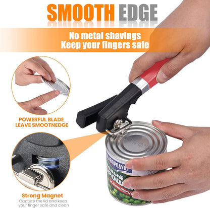 Side Cut Can Opener Smooth Edge, Safety Can Opener with Durable Sharp Blade, Big & Soft Turn Knob & Comfortable Non-Slip Handle, Black