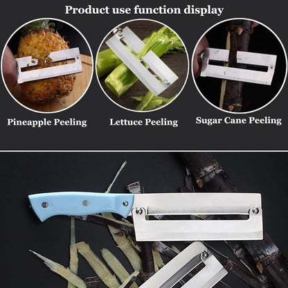 Sugar Cane & Pineapple Peeler, Paring Knife & Fruit Cutter, Stainless Steel Blade, Brown Plastic Handle