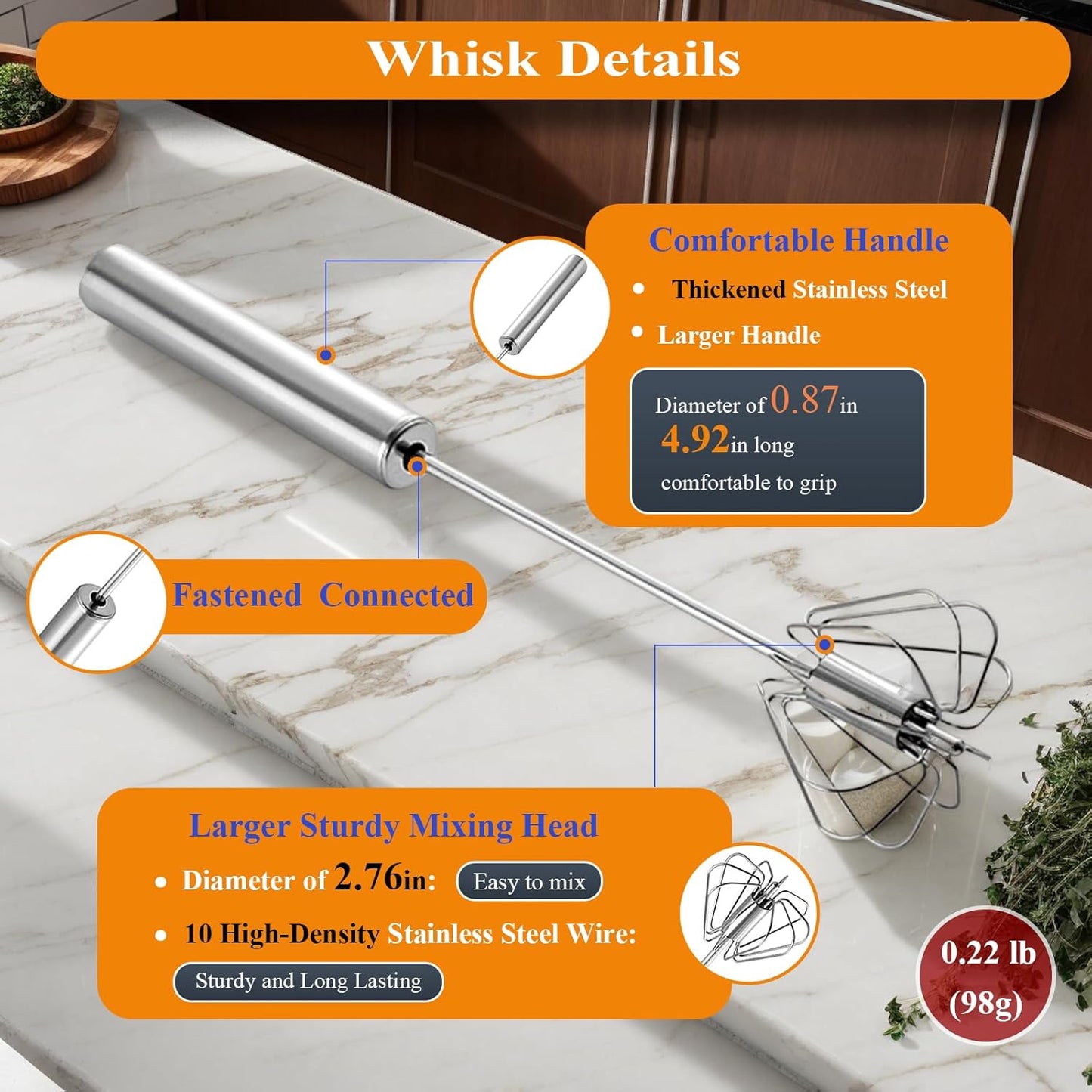 Stainless Steel Semi Automatic Whisk Egg Beater Whizzy Whisk, Hand Push Blender Kitchen Mixer Wisking Tool for Blending Cooking Gadgets(10in)