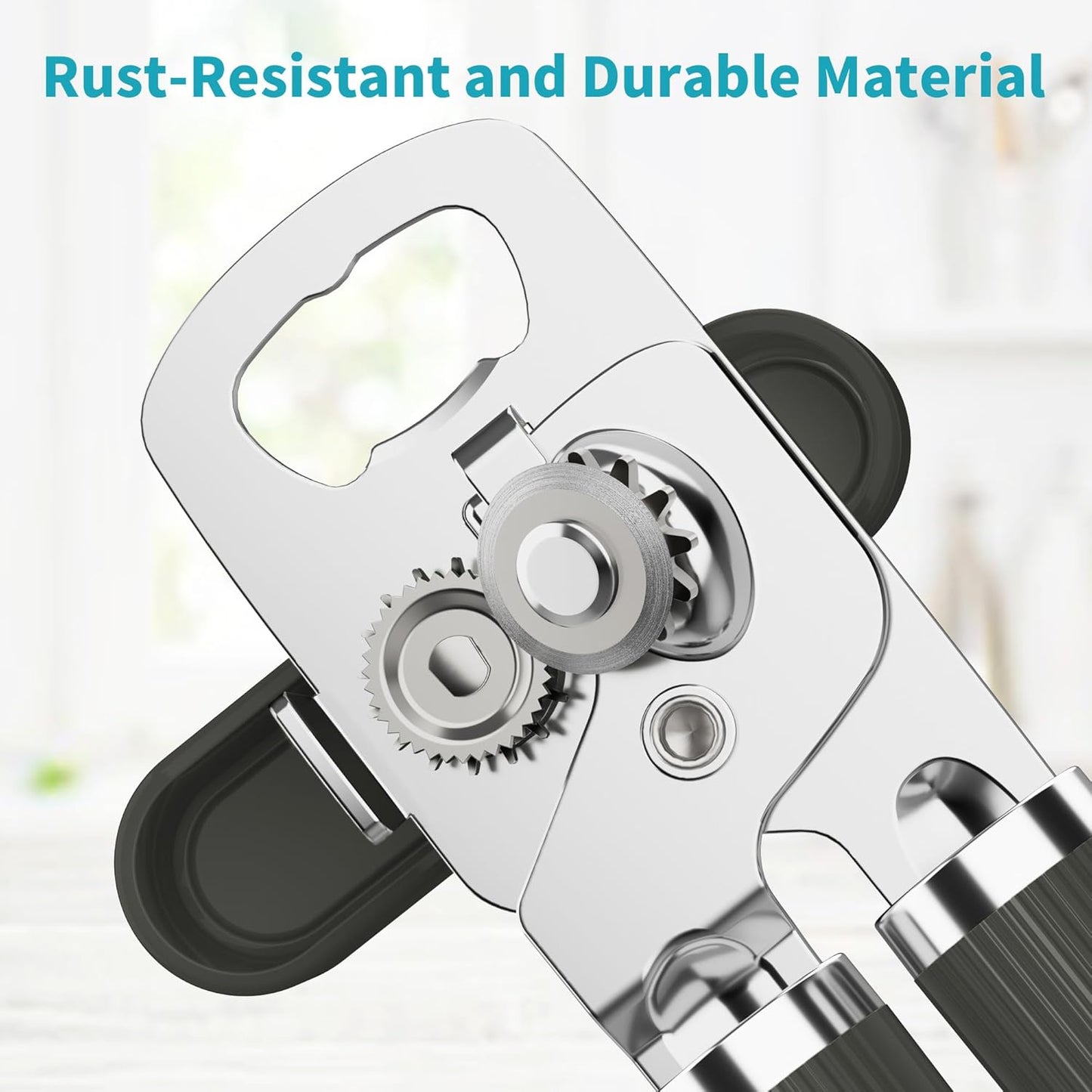 Ultrean Manual Can Opener Bottle Opener, Heavy Duty Stainless Steel Smooth Edge Manual Hand Held Can Opener With Soft Touch Handle, Rust Proof Oversized Handheld Easy Turn Knob (Black)