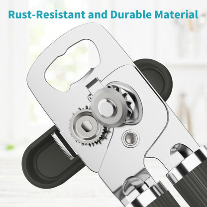 Ultrean Manual Can Opener Bottle Opener, Heavy Duty Stainless Steel Smooth Edge Manual Hand Held Can Opener With Soft Touch Handle, Rust Proof Oversized Handheld Easy Turn Knob (Black)