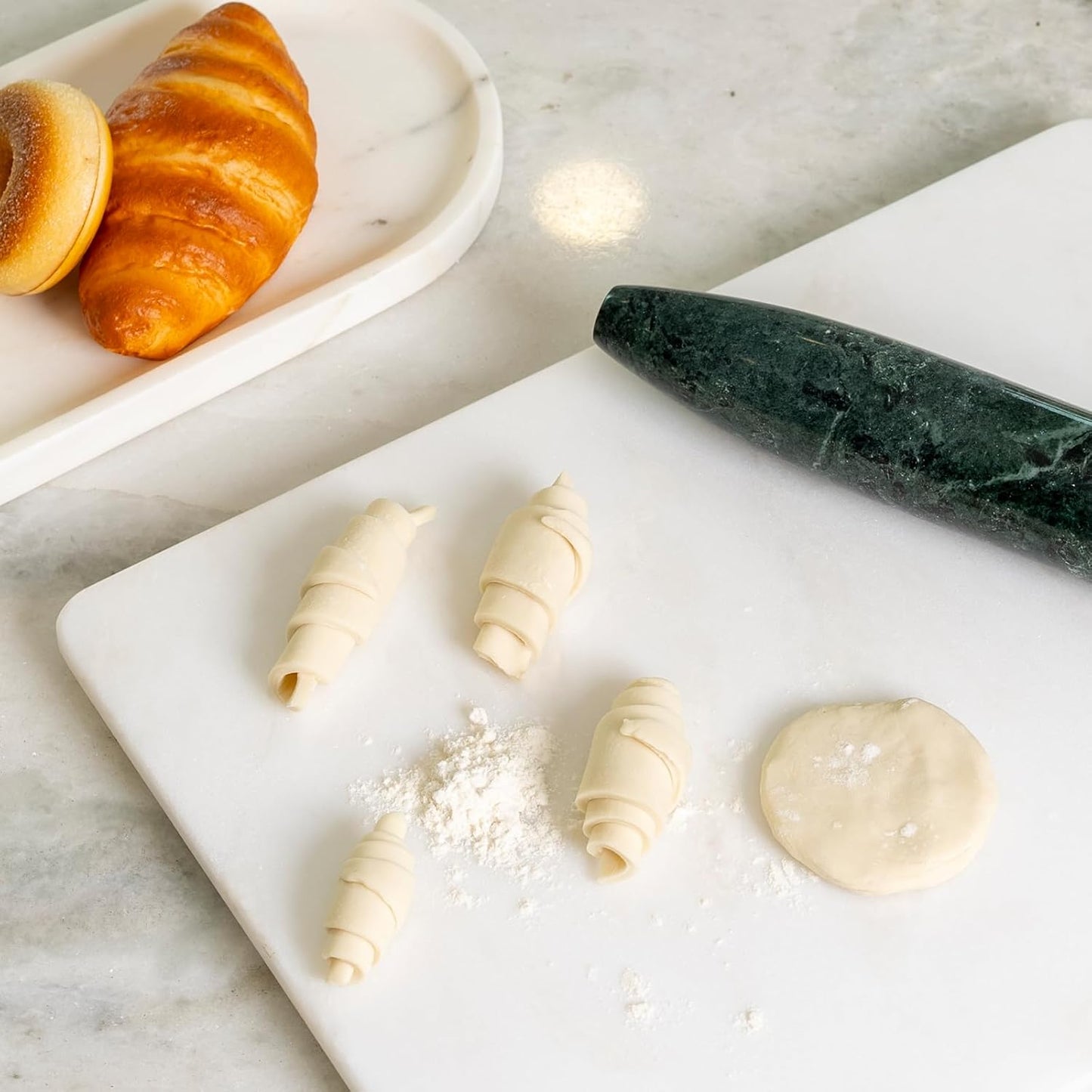 Marble French Rolling Pin for Baking, 12 Inch Non Stick Polished Rolling Pin for Dough, Heavy Dough Roller for Fondant Pizza Pie Crust Cookie Pastry Bread, Kitchen Baking (Indian Green)