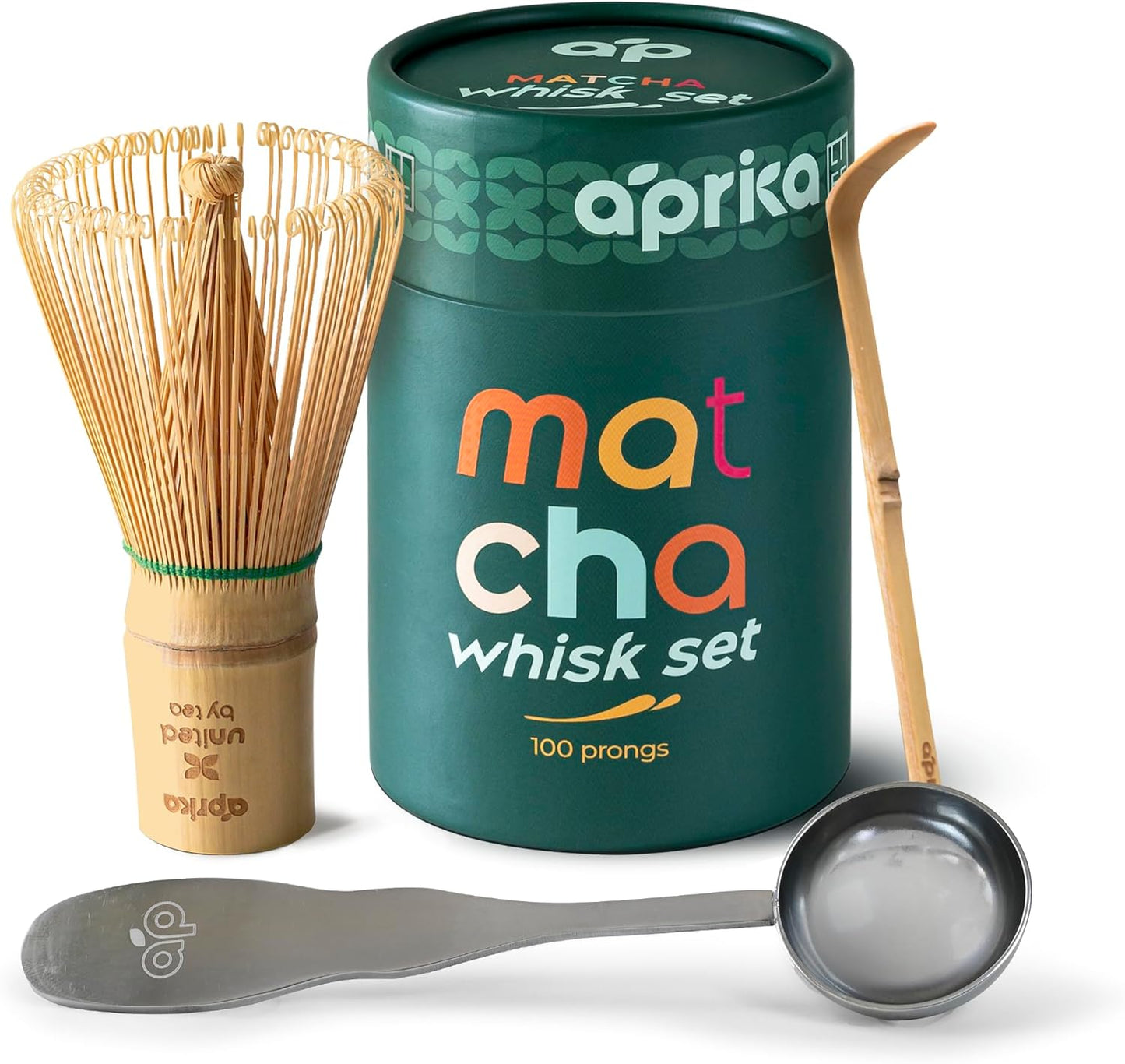 Aprika Life Matcha Bamboo Whisk Set with Holder | 100 Prong Chasen, Bamboo Scoop & Glass Whisk Holder | Matcha Whisk and Holder Starter Kit