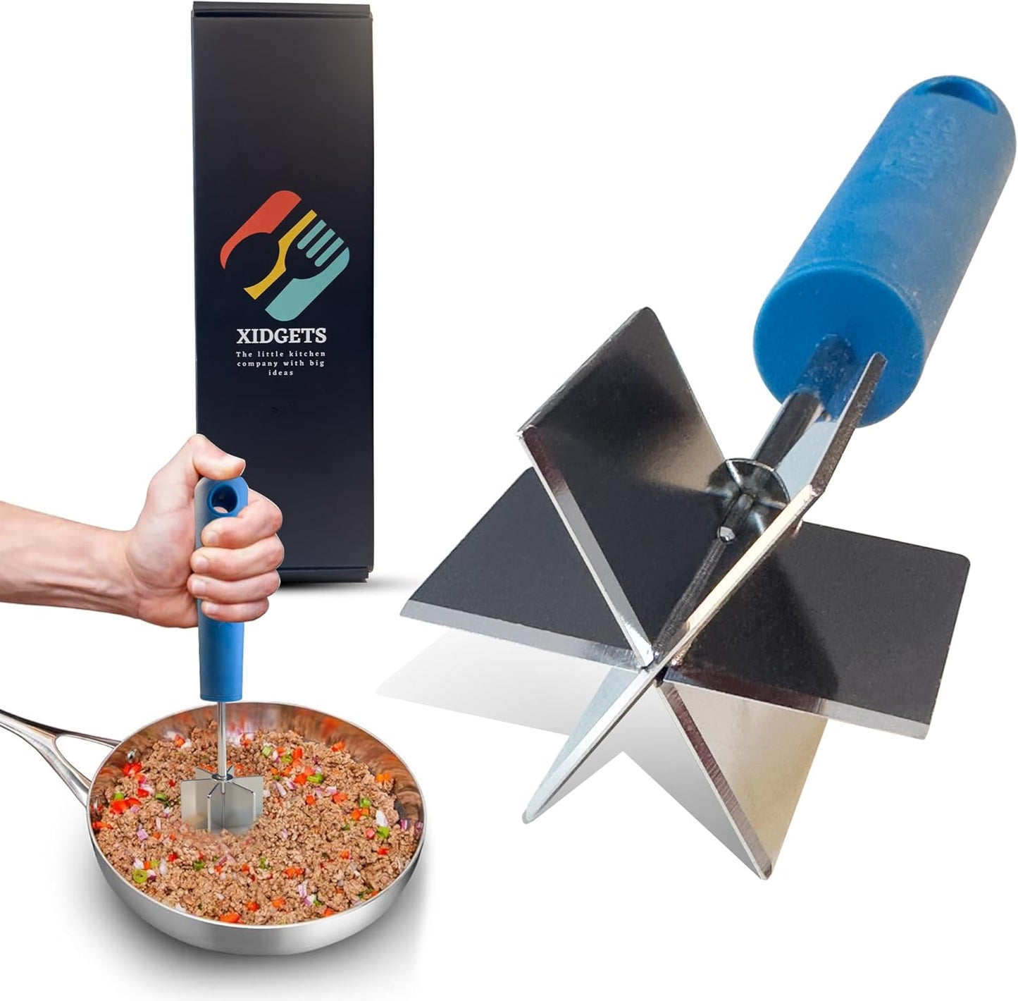 Stainless Steel Mini Meat Chopper & Masher | 6-Blade Ground Beef Chopper Tool | Small Hamburger Smasher | Compact Ergonomic Handle | Dishwasher Safe - 7" (Retro Orange Mini)
