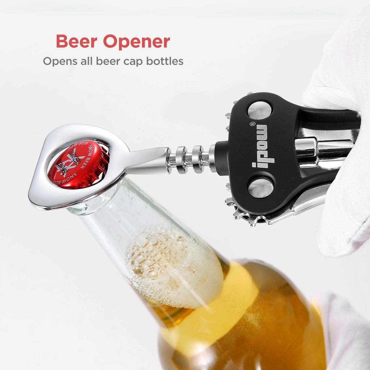 IPOW Wine Opener, Zinc Alloy Wine Bottle Opener, Wing Corkscrew Heavy Duty, Manual Multifunctional Cork Screw for Waiter, Silver