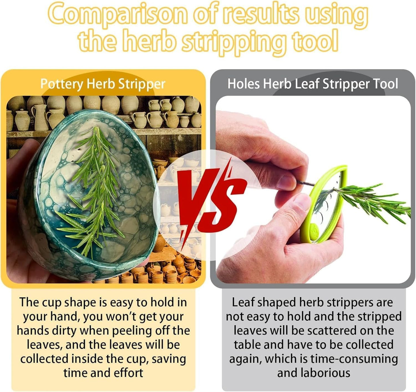 Pottery Herb Stripper Bowl, Herb Stripper Bowl Ceramic (Blue)