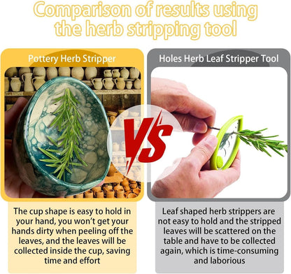 Pottery Herb Stripper Bowl, Herb Stripper Bowl Ceramic (Blue)