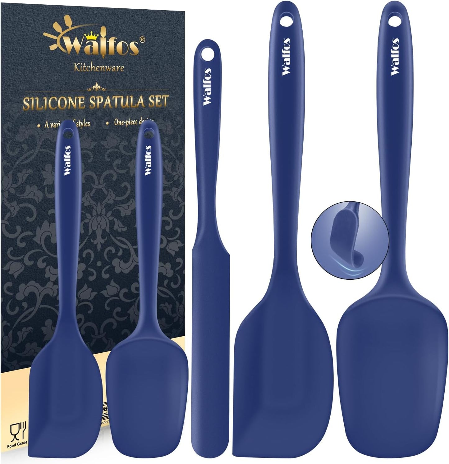 Walfos Silicone Spatula Set of 5 - (600°F) High Heat Resistant Kitchen Scraper Spatulas, One-Pieces Seamless Design, Perfect for Cooking Mixing & Baking - BPA Free and Dishwasher Safe,black
