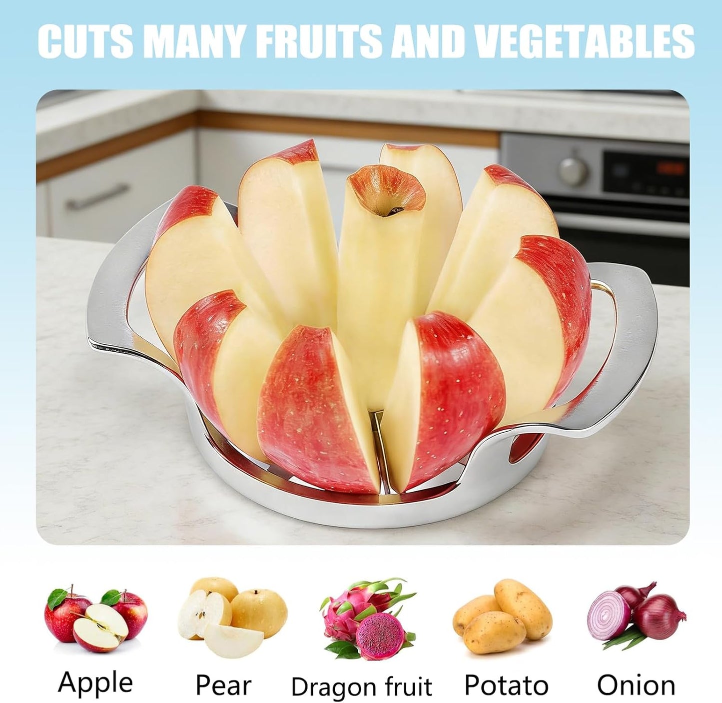 Apple Slicer,8 Blade Extra Large Apple Corer, Heavy Duty Stainless Steel Apple Cutter and Divider，Easy to Use, Time-Saving,Kitchen Tool (8 Blades)