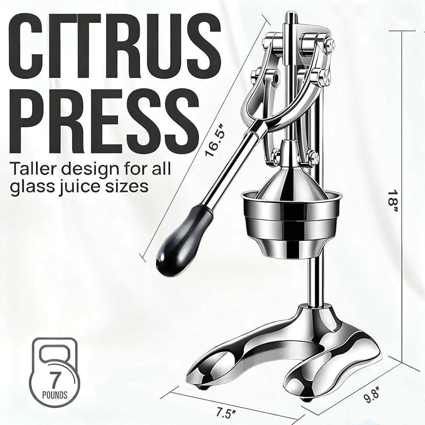 Manual Juicer Hand Press - Heavy Duty Stainless Steel Citrus Juicer Squeezer, Commercial Cold Press for Lemon, Orange, Pomegranate, Professional Metal Fruit Juicer, Easy to Clean