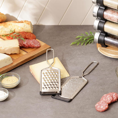 RSVP International Endurance Kitchen Collection Multi-Use Cheese Grater Handheld Potato Slicer Shredder for Hard & Soft Cheeses, Vegetables & Zesting, 6 x 5 x 9-3/4-Inch, Non-Slip Bottom