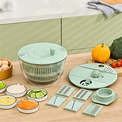 9-in-1 Multifunctional Large Capacity Salad Spinner & Slicer, Multi-blade Efficient Vegetable Washer for Home Kitchen (White)