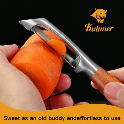 Serrated Blade Premium I Type 304 Stainless Steel Multifunctional Kitchen Peeler Real Wood Handle Ultra Sharp Blade Vegetable Potato Apple（Agarwood）