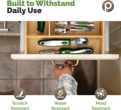 Pristine Bamboo Silverware Organizer - Small Extra-Deep Wooden Kitchen Drawer Organizer Divider for Spoons, Forks, Knives & Cutleries - 5 Slots