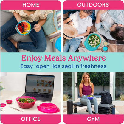 Bentgo Easyboxes Salad-to-Go Containers - 8-Piece Set: 4 Bowls, Leak-Proof Dressing Cups Built-In & 4 Fitted Lids Seal in Freshness; Reusable/BPA-Free for Salad, Pasta, & Cereal (Classic)