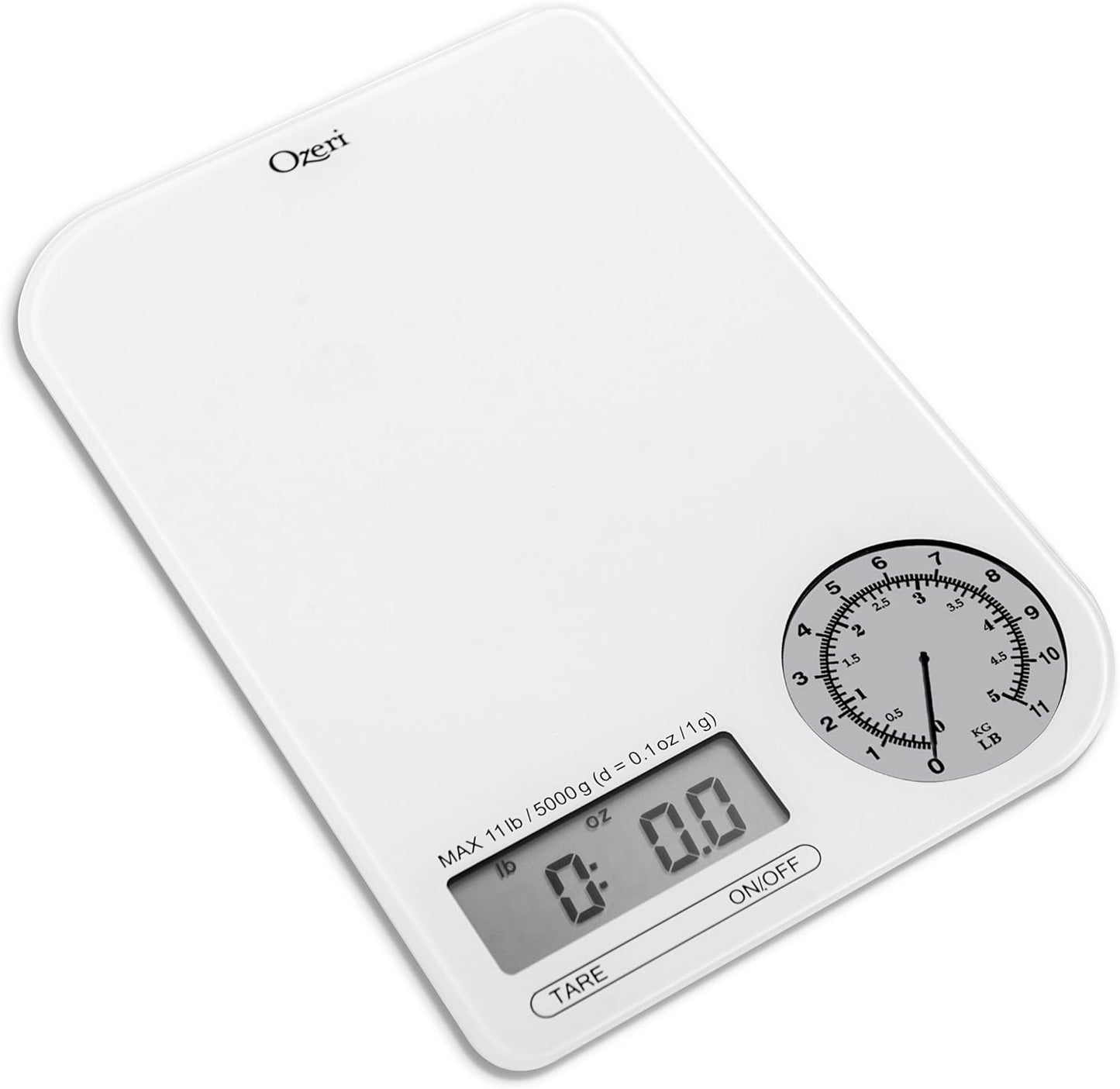Ozeri ZK18-WB Rev Digital Kitchen Scale with Electro-Mechanical Weight Dial, Black Dial