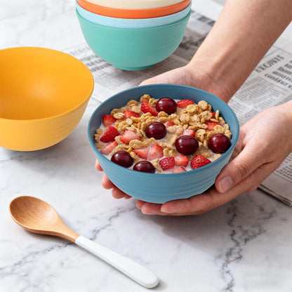 Wheat Straw Bowls Set with Lids, Unbreakable 40 OZ Cereal Bowls Set of 4, Salad Container for Lunch, Microwave & Dishwasher Safe Bowl Set for Kitchen, Picnic, RV, Camping, Multi