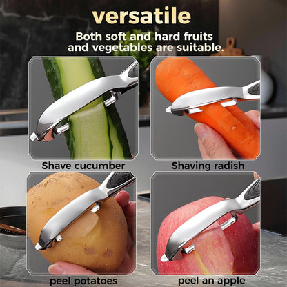 One-piece vegetable peeler with ergonomic non-slip handle and sharp blade, sturdy and durable—the perfect kitchen peelers designed for vegetables, fruits, potatoes, carrots, and apples-black
