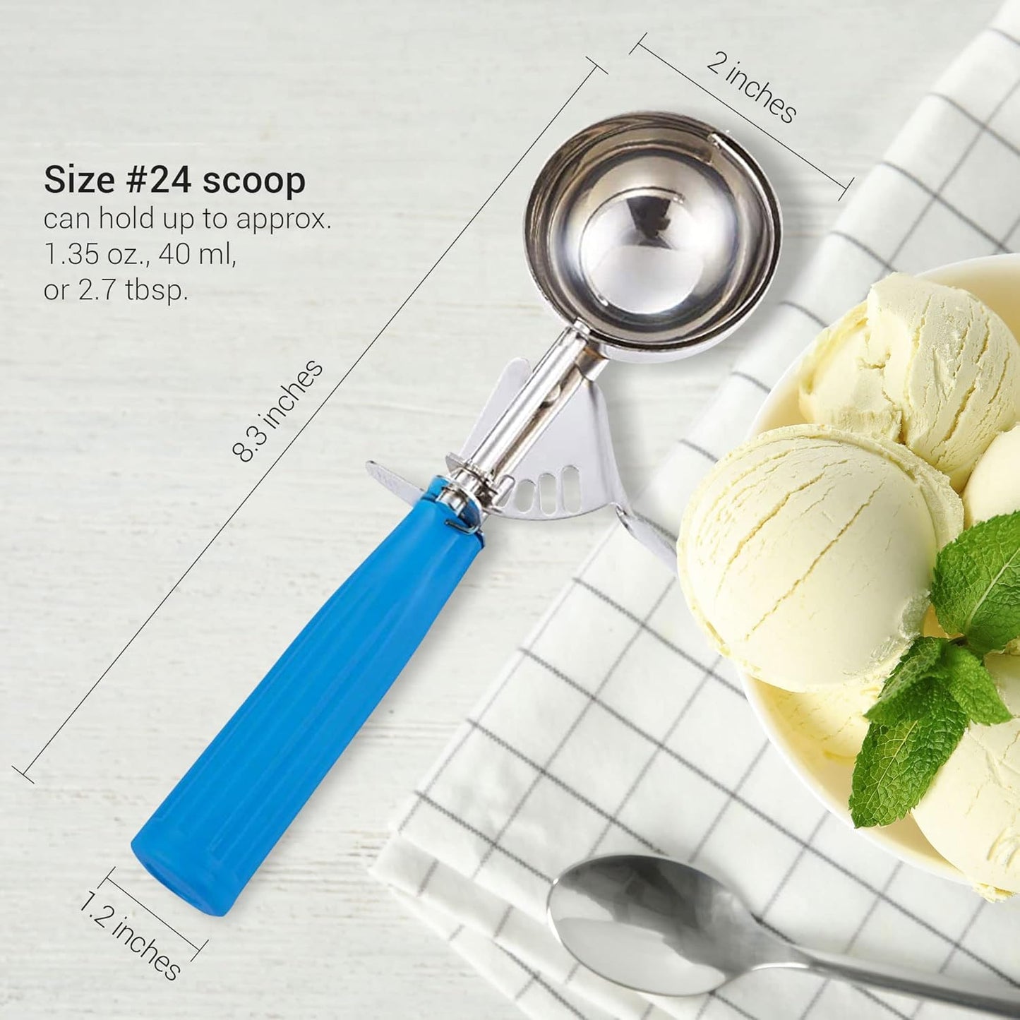 Meadow Lane Trigger Scoop - #24 Size (2-in Diameter) 2.7 Tbsp Capacity, Stainless Steel, Portion Control, Ice-cream & Cookie Dough Scoop, Black